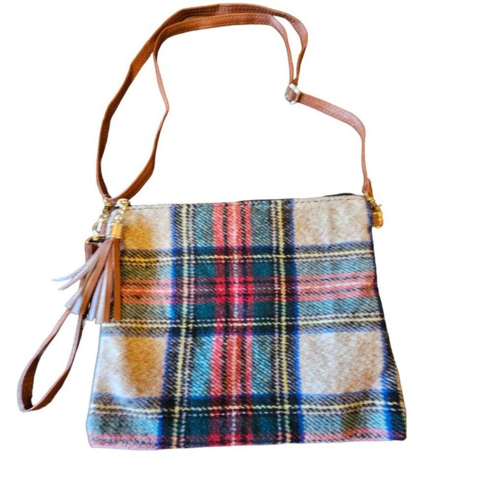 Checkered Wool Wristlet/Crossbody Bag